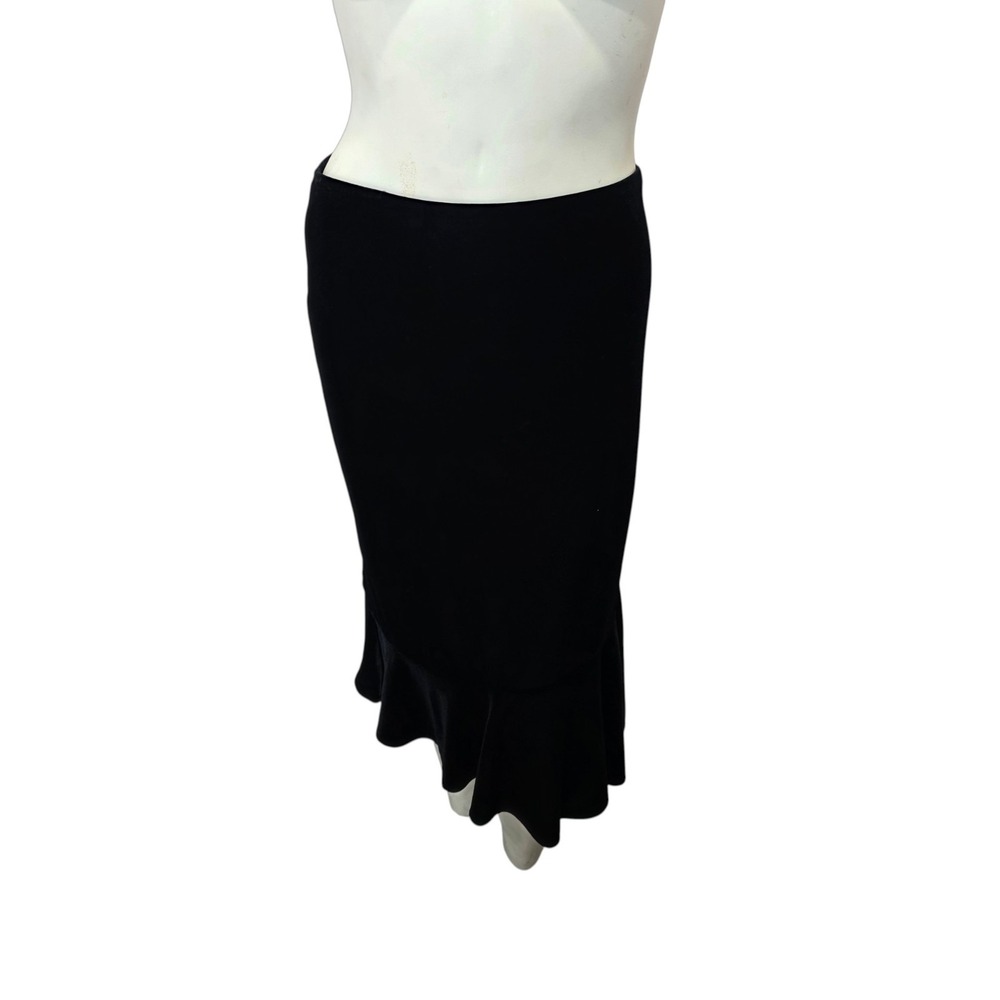 Y2K New York & Company Black Velvet Fishtail Midi Skirt S Ruffle Hem USA
